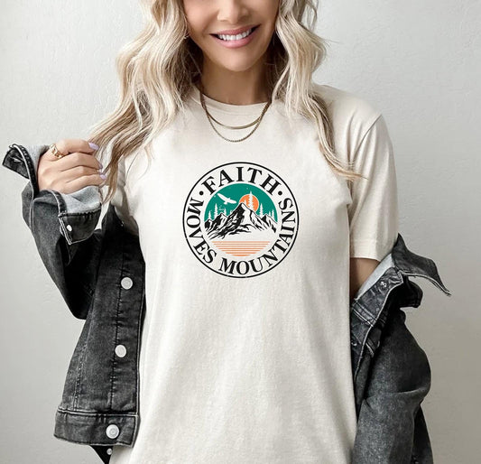 Color Matthew 17:20 Faith Moves Mountains Christian T-Shirt